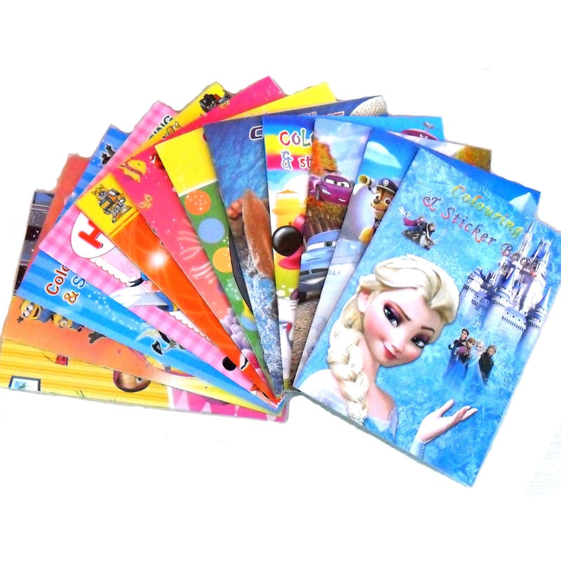 6PCS/LOT English ColouRing book & sticker Book Children cartoons Graph color books 12 Types  coloring book  wholesale